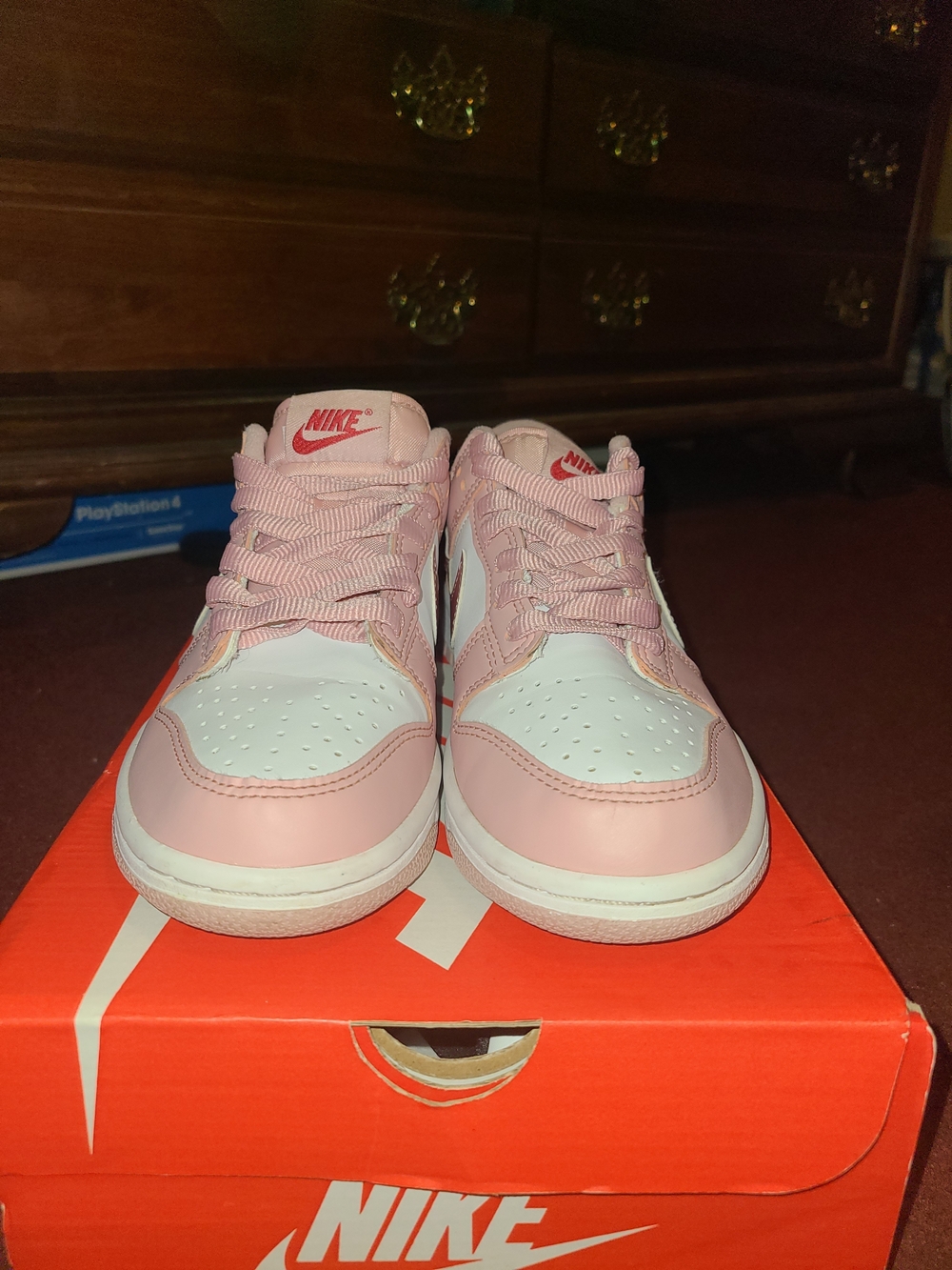 Nike Kids Pink and White Low-Top Sneakers with Lace-Up Closure